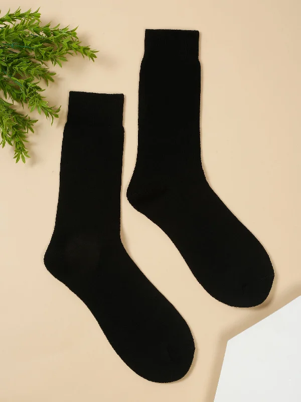 socks for tennis players-Men's Black Basic Crew length Socks -Pack of 3