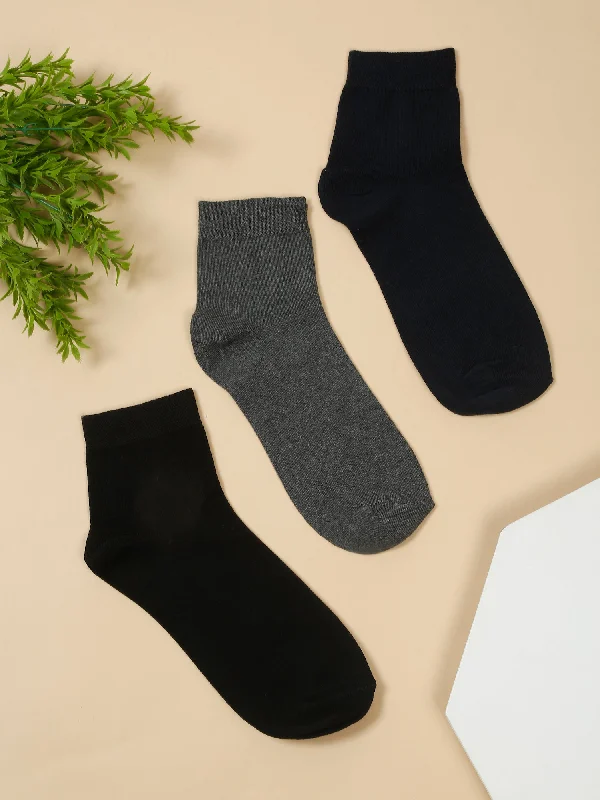 socks for summer hiking-Men's Mix (Navy,Grey,Black) Basic Ankle length Socks -Pack of 3