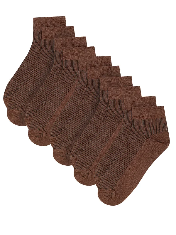 running socks with padding-Men Set of 5 Brown Ankle Length Socks