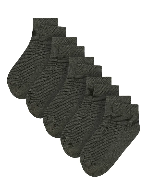 socks for cold feet-Men Set of 5 Olive Ankle Length Socks