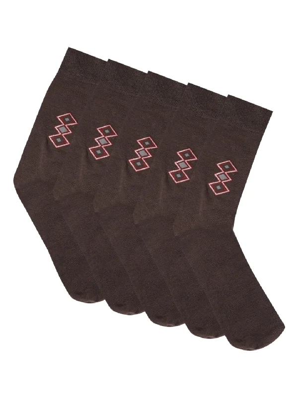 socks with soft heels-Men's Brown Basic Crew length Socks -Pack of 5