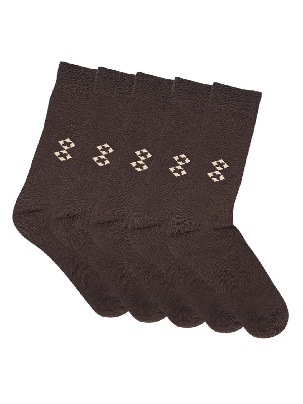 socks for travel comfort-Men's Brown Basic Crew length Socks -Pack of 5