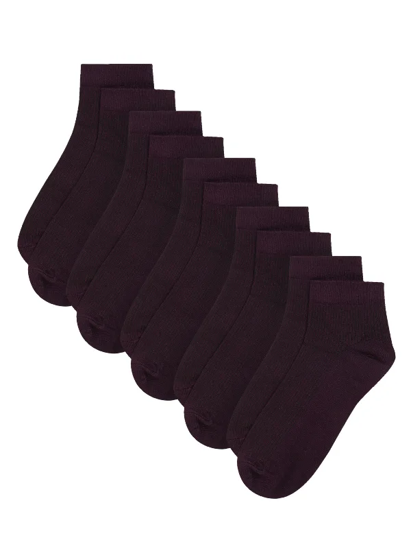 anti-slip socks for kids-Men Set of 5 Burgundy Ankle Length Socks