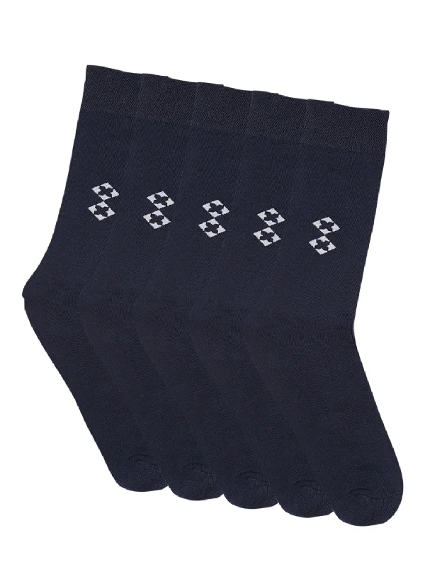 durable socks for work-Men's Navy Blue Basic Crew length Socks -Pack of 5