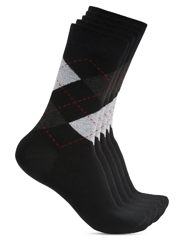 socks with padded soles-Men's Black Basic Crew length Socks -Pack of 5