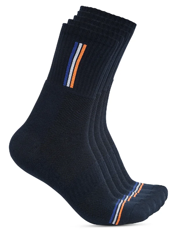 socks for sports recovery-Men's Dark Blue Fashion Crew length Terry Socks -Pack of 5