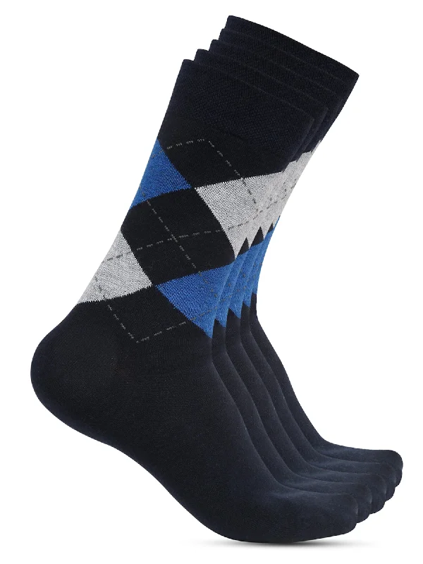 low-cut socks for sneakers-Men's Navy Blue Basic Crew length Socks -Pack of 5