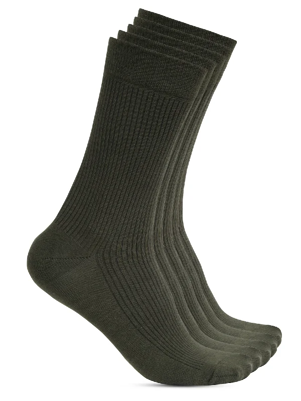 hypoallergenic socks-Men's Olive Green Basic Crew length Socks -Pack of 5