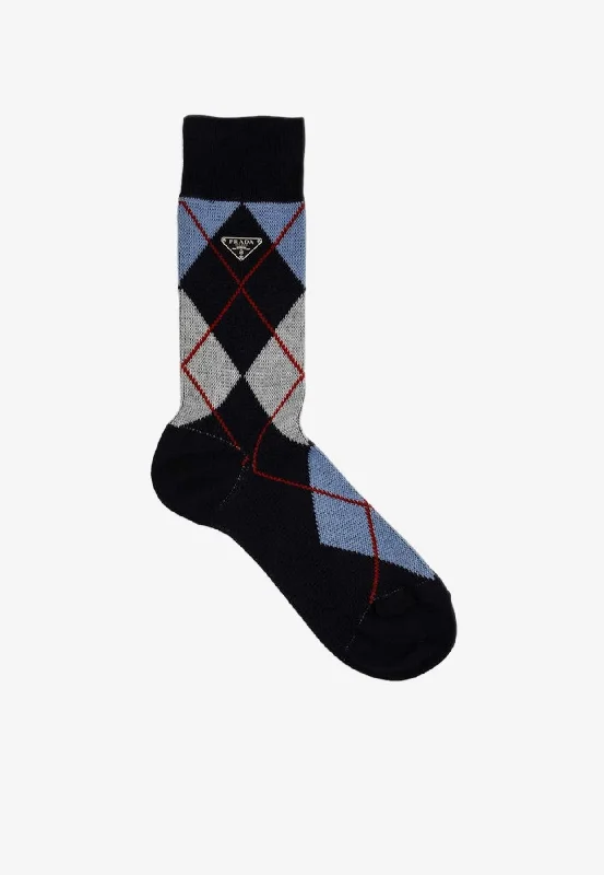 socks with supportive heels-Argyle Pattern Knitted Socks