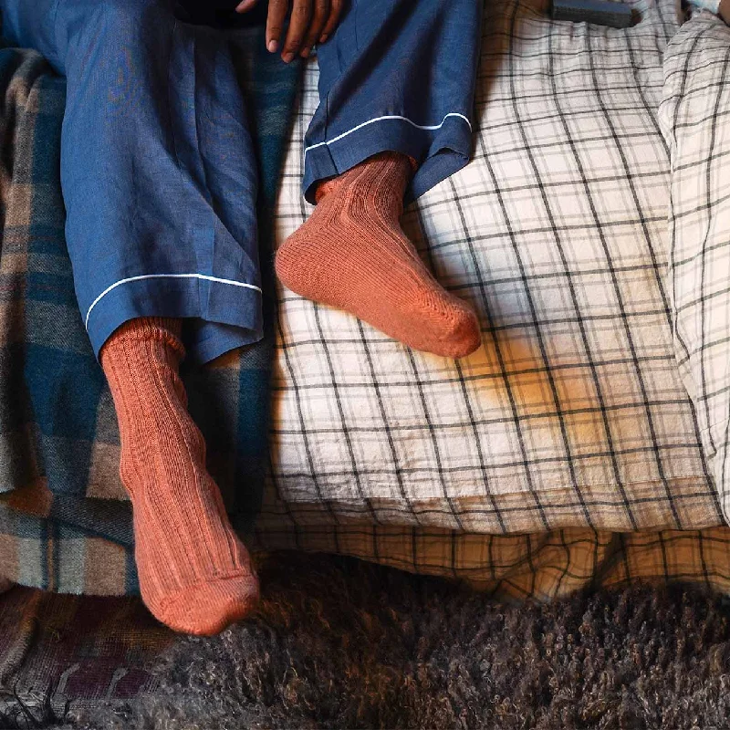 socks with cozy lining-Burnt Orange Alpaca Bed Socks