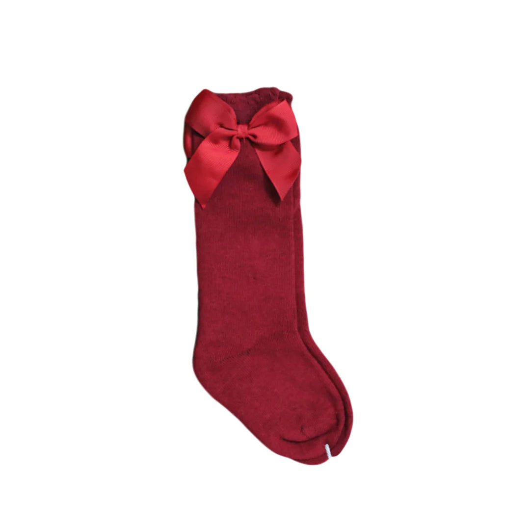 durable socks for work-Cotton Cranberry Bow Sock