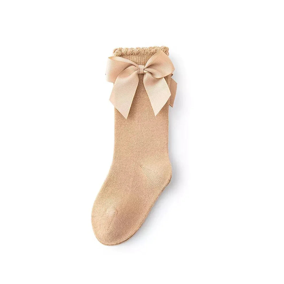 colorful socks for fashion-Cotton Taupe Bow Sock