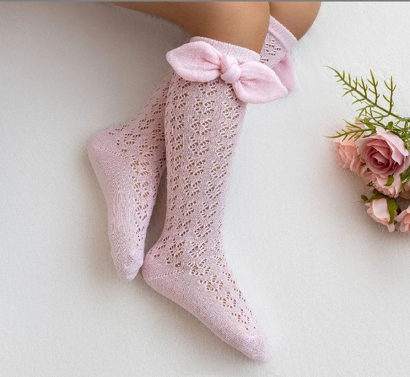 socks with anti-slip soles-Crochet Knee Hi With Bow