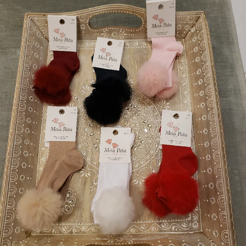 socks with soft fabric-Knee Hi Sock with Fur Ball