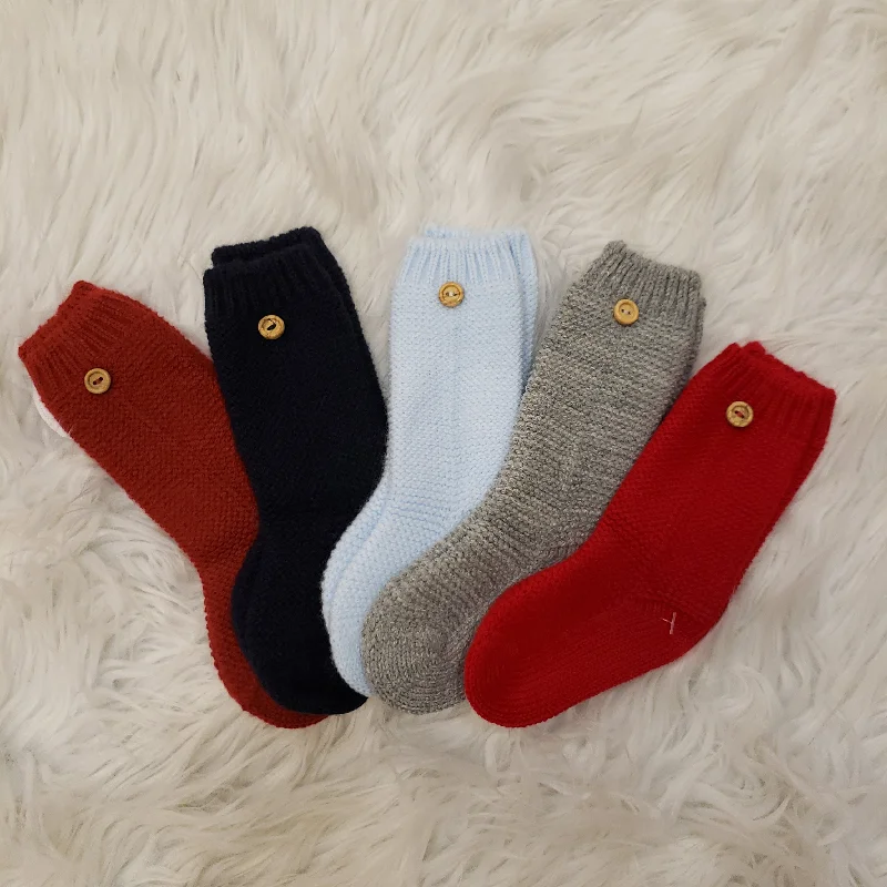 socks with non-slip grips-Knit Sock with Wooden Button