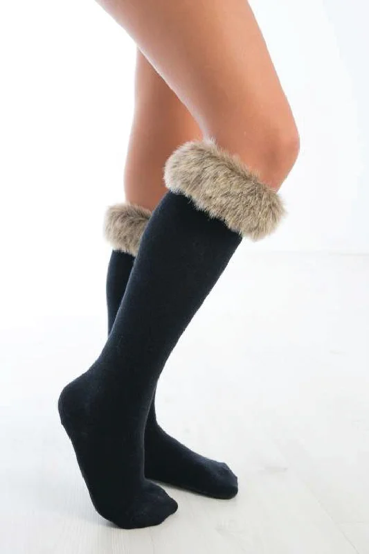 socks for casual sneakers-Meia Pata Fur Cuff Knee Hi