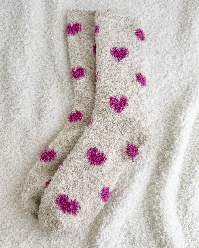 socks with bold colors-Pink Hearts Bia Fuzzy Socks