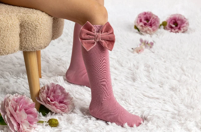 non-slip yoga socks-Velvet Bow Knee Hi