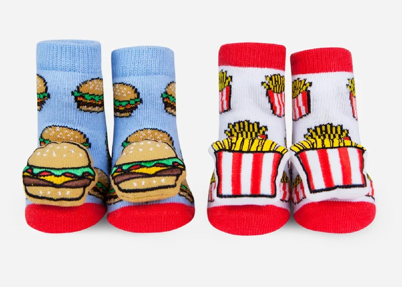 socks with lightweight padding-Waddle Burger and Fries Rattle Socks