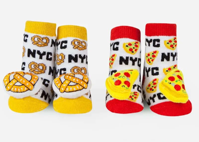 novelty socks with patterns-Waddle NYC Pizza and Pretzel Rattle Socks