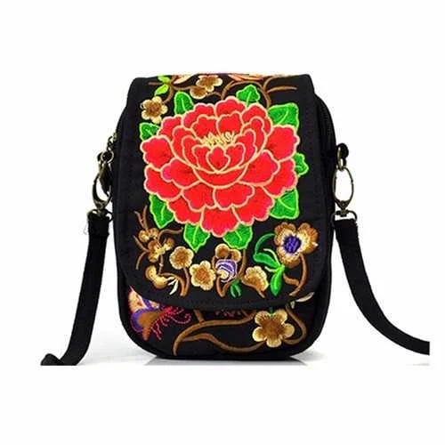 Woman National Floral Canvas 5.5 Inches Phone Bag